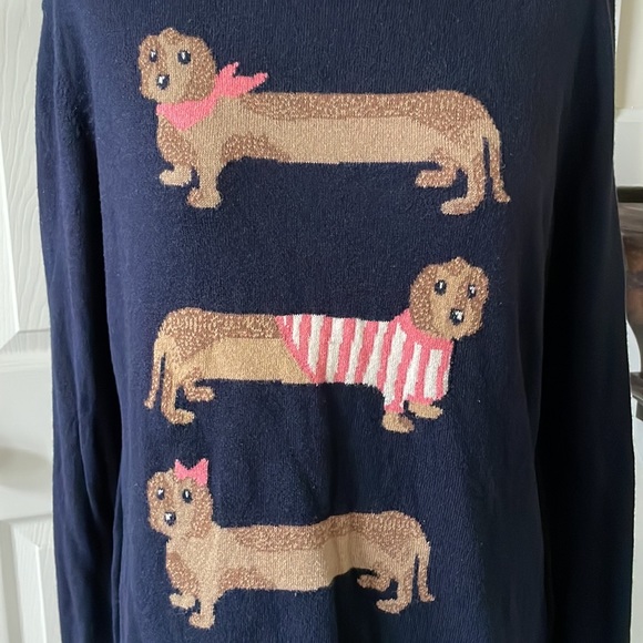 Talbots 3 Dachshunds doggies lightweight navy cotton sweater top LP - Picture 3 of 9
